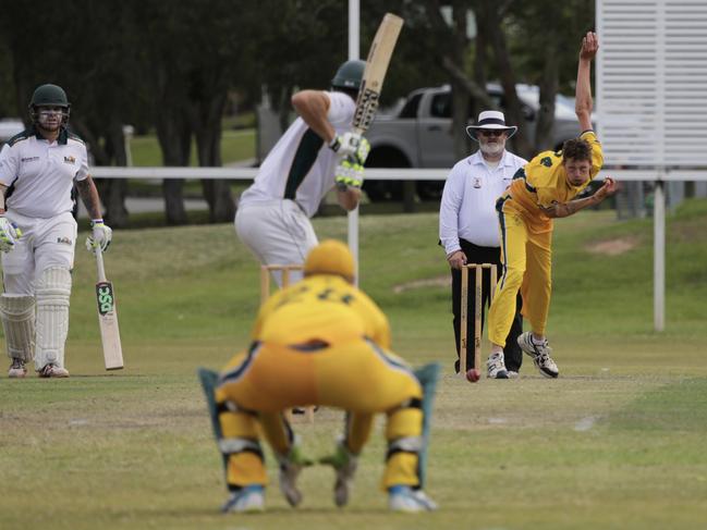Kookaburra Cup cricket between Queens and Helensvale Pacific Pines. Queens' Jacob Schouten. Picture: Jodie Henderson
