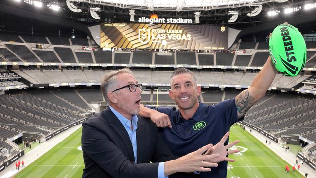 Foxtel boss Patrick Delany and NRL360 host Braith Anasta. Picture: @mathewimaging