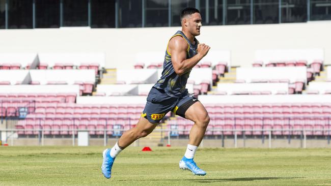 Valentine Holmes goes through his paces during Cowboys training. Picture: North Queensland Cowboys