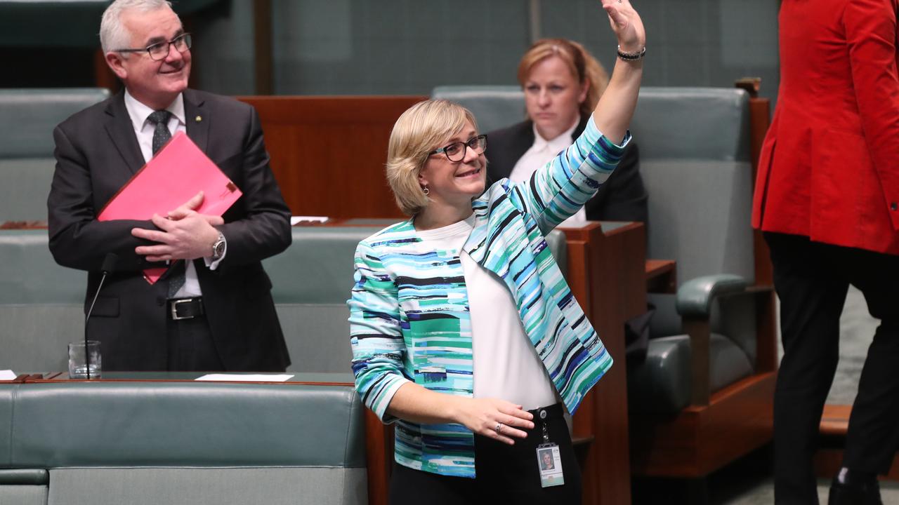 Zali Steggall after delivering her maiden speech. Picture: Kym Smith