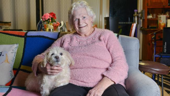 Pauline Flavel, pictured with her dog Molly, was filmed in a confrontation with Sean Ferris the day before he was fatally shot by police. Picture: Brenton Edwards