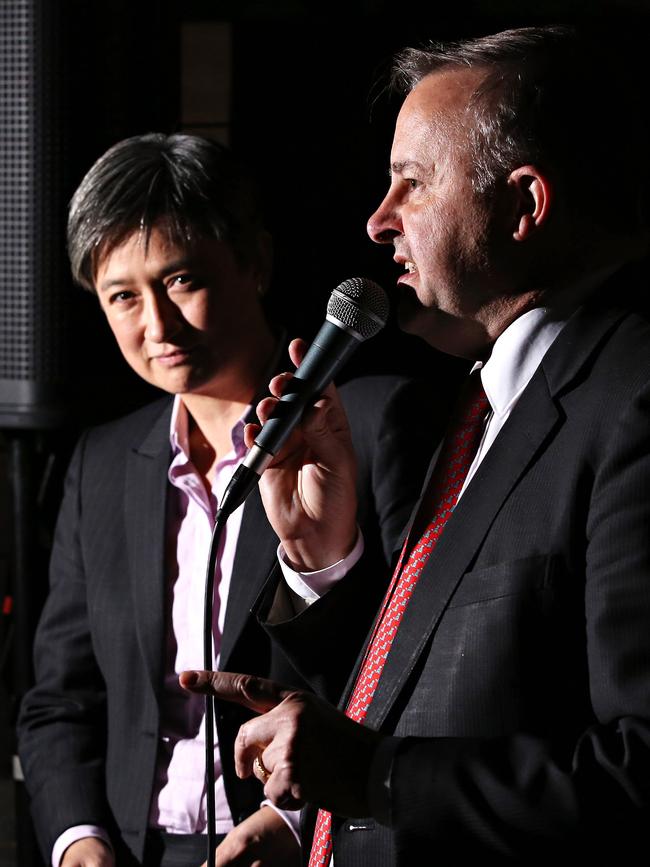 Penny Wong and Anthony Albanese. Picture: Adam Yip