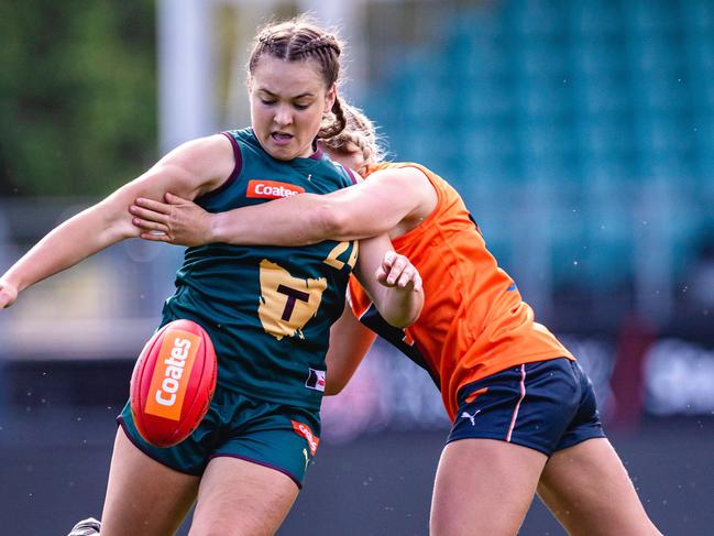 Georgia Clark in action for Tasmania against GWS on Saturday. Picture: Linda Higginson / AFL Tasmania