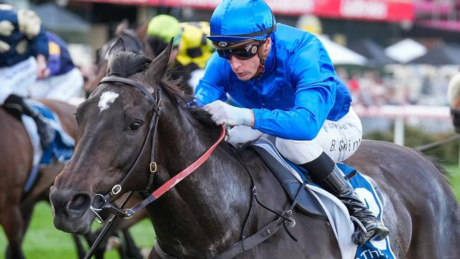 Pericles ridden by Blake Shinn wins the Rexel Electrical Supplies So You Think Stakes at Moonee Valley Racecourse on September 07, 2024 in Moonee Ponds, Australia. (Photo by Scott Barbour/Racing Photos via Getty Images)