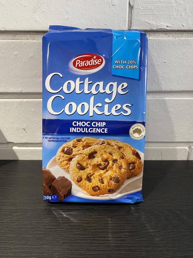 <b/>Paradise Cottage Cookies choc chip indulgence (250g). Picture: Michaela Meade