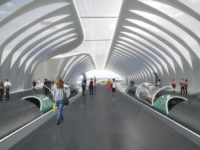 An artist’s impression of how a high-speed hyperloop station would look.
