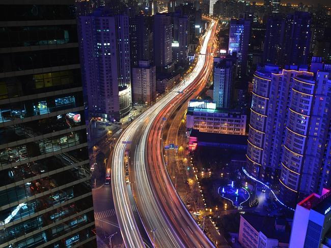 An aerial view of evening traffic in Shanghai. Picture: AFP