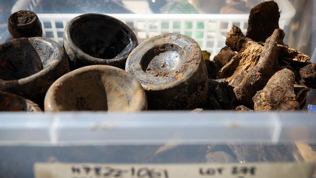 Bottles and inkwells recovered from the Lt Lonsdale St site. Picture: Mark Stewart