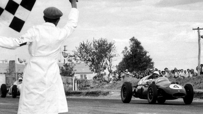 Lex Davison driving a Cooper-Climaxin the Australian Grand Prix at Mallala in 1961.