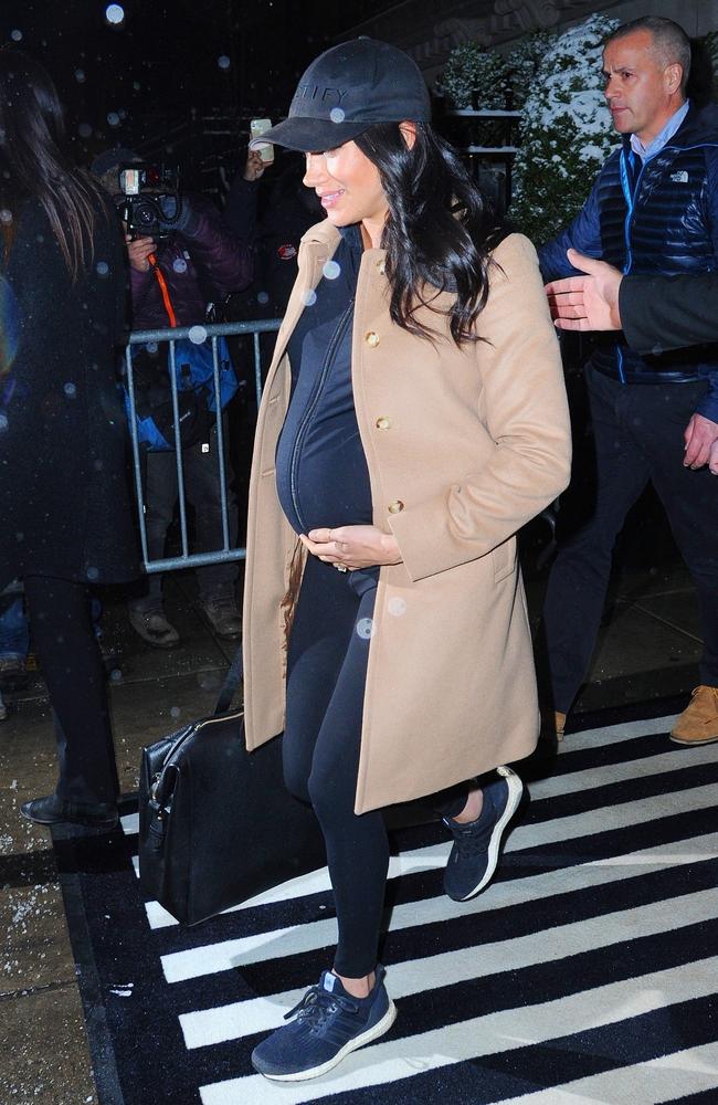 Kourtney Kardashian, is that you? Meghan Markle pictured leaving New York’s Mark Hotel. Picture: BACKGRID Australia