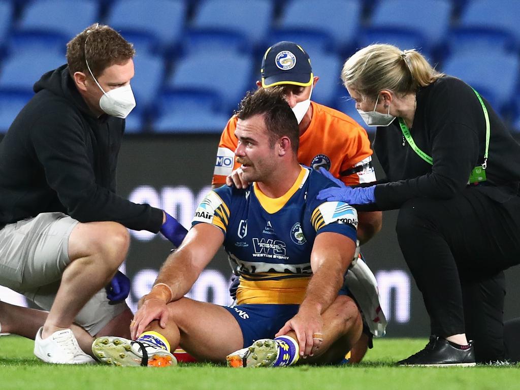 Keegan Hipgrave was taken from the field for a HIA and did not return. (Photo by Chris Hyde/Getty Images)