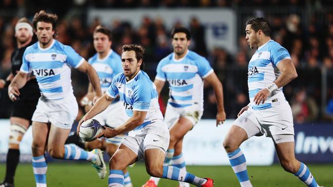 Tomas Cubelli of Argentina looks to the pass the ball against the All Blacks in Christchurch.