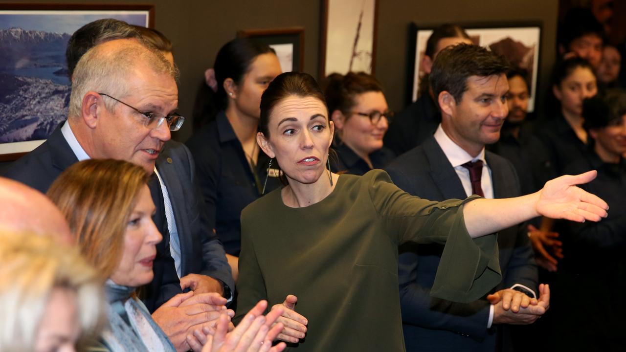 New Zealand Prime Minister Jacinda Ardern with partner Clarke Gayford at a business reception for Australia and New Zealand business and tourism leaders at the top of the Skyline Gondola. Picture: Calum Robertson