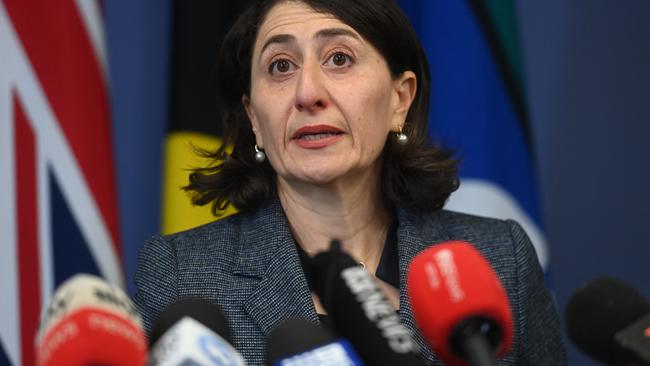 Premier Gladys Berejiklian resigning after an ICAC investigation announcement. Picture: NCA NewsWire / Jeremy Piper