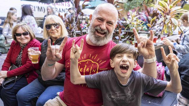 Generations of music fans at The Triffid’s beer garden in Brisbane for Small Fry Rock, on July 30 2022. Picture: Glenn Hunt