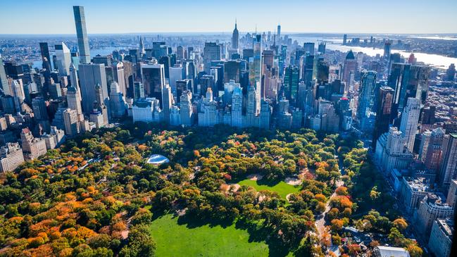 New York City’s skyscrapers surround the expansive Central Park.