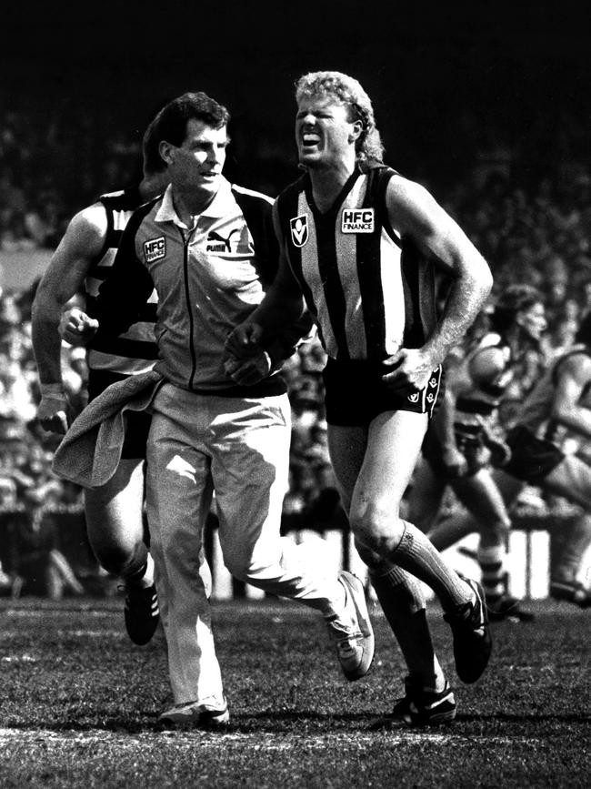 Brereton helped from field in the 1989 Grand Final after being struck by opponent Mark Yeates.