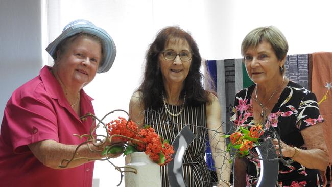 AN ELEGANT ART: Ikebana International Lismore Chapter No. 32 members Glenda Schofield and Kaye Pearson with Lismore MP Janelle Saffin. Photo: Janelle Saffin