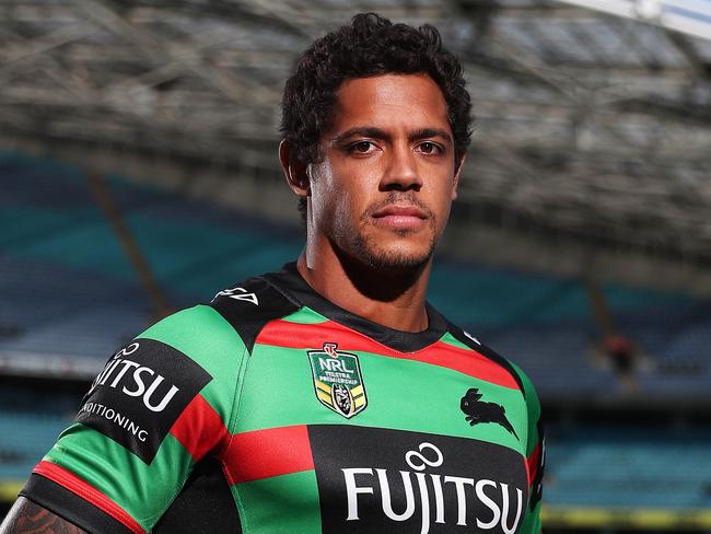 South Sydney's Dane Gaga poses for a portrait after launching fan first initiatives at ANZ Stadium, Sydney. Picture: Brett Costello