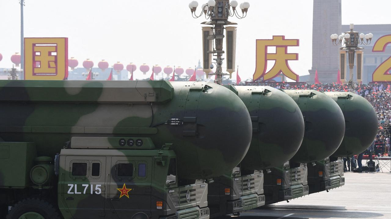 China's DF-41 nuclear-capable intercontinental ballistic missiles during a military parade at Tiananmen Square in Beijing on June 12, 2023. Picture: GREG BAKER / AFP