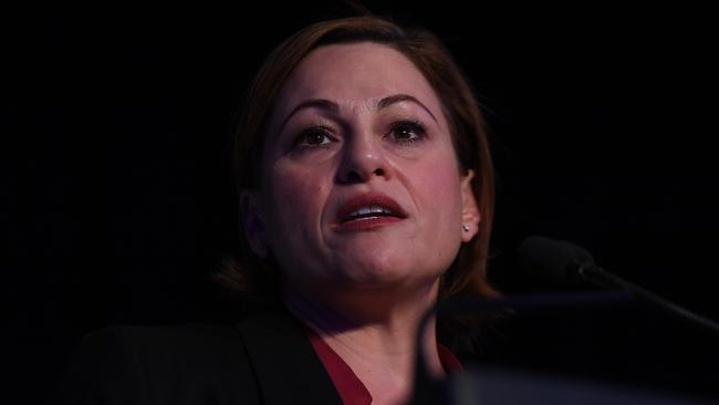 Queensland Deputy Premier and Treasurer Jackie Trad speaks at a pre-budget luncheon in Brisbane, Thursday, June 6, 2019. Ms Trad will hand down the state's budget next week. (AAP Image/Dan Peled) NO ARCHIVING