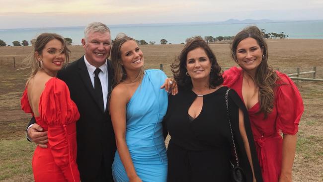 The Frawley family have spoken of their pain watching Angus Brayshaw get knocked out. From left to right: Keely Frawley, Danny Frawley, Danielle Frawley, Anita Frawley, Chelsea Frawley. Photo: Facebook