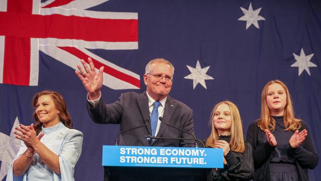 Scott Morrison concedes defeat following the results of the federal election during the Liberal Party election night event at the Fullerton Hotel on May 21, 2022 in Sydney. (Photo by Asanka Ratnayake/Getty Images)