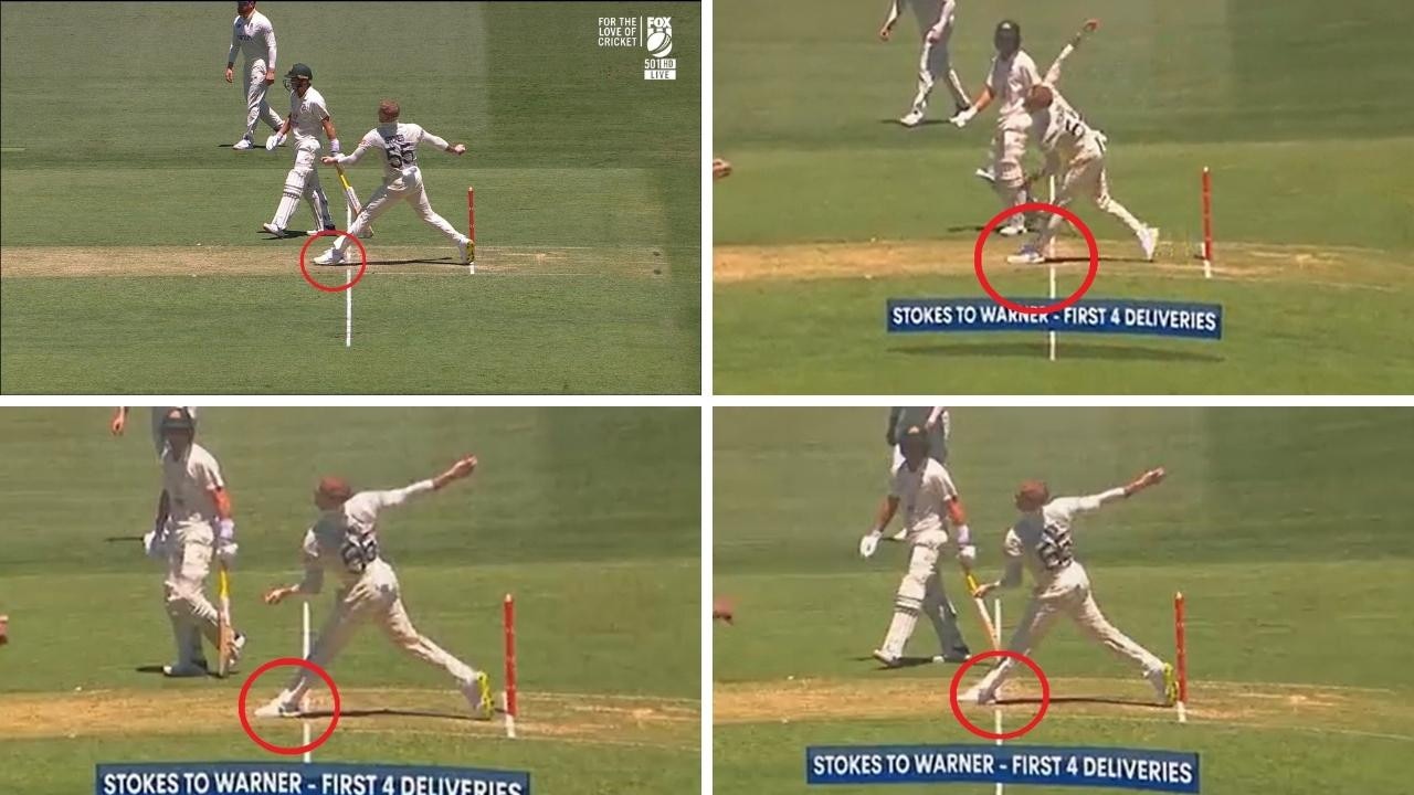 Ben Stokes bowls four straight no balls. Photo: Kayo, Channel 7.