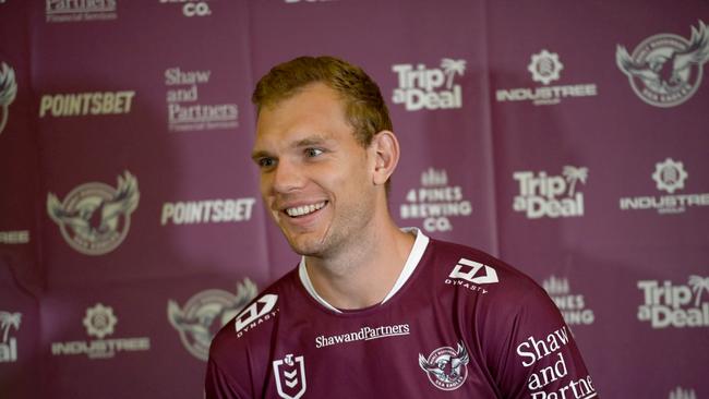 Tom Trbojevic will start for Manly after travelling to the United States to rehab a hamstring injury. Picture: Jeremy Piper