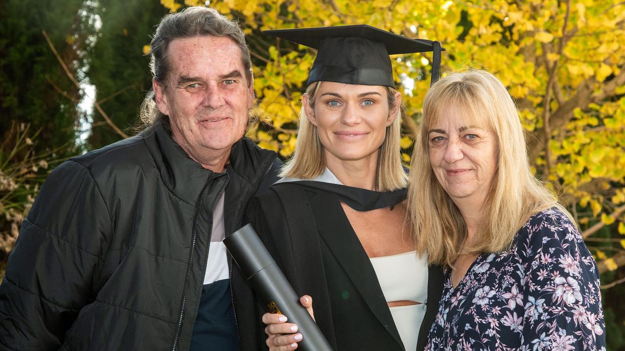 Ian Dodds, Jade Dodds and Tanya Dodds celebrate Jade's Bachelor of Business and Commerce graduation. UniSQ graduation ceremony at Empire Theatre. Wednesday, June 28, 2023