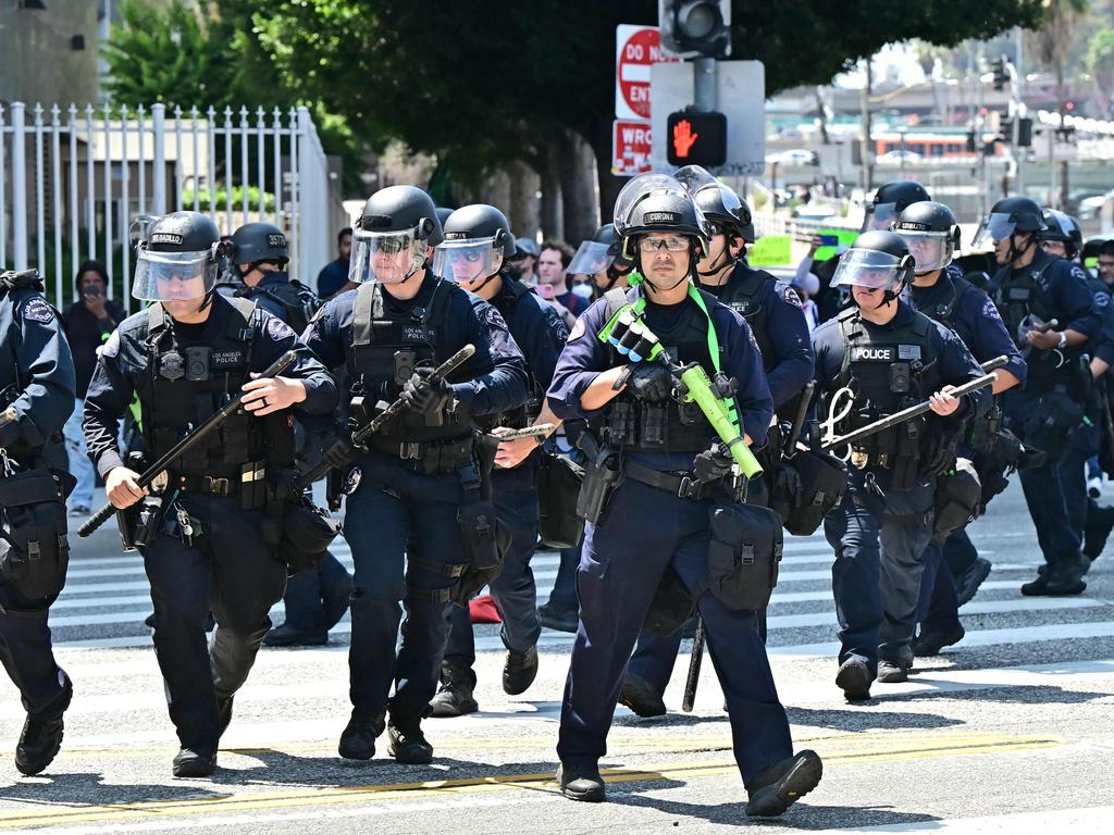 Cops also shut part of a freeway amid raids on undocumented migrants, reports said. Picture: AFP