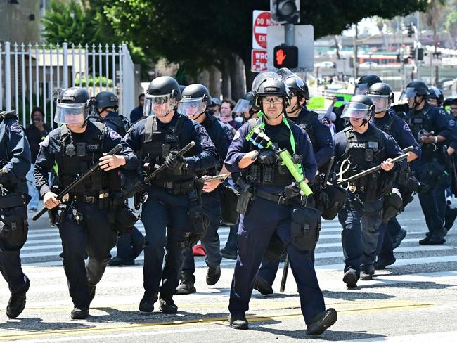 Cops also shut part of a freeway amid raids on undocumented migrants, reports said. Picture: AFP