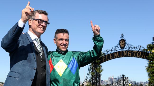 Trainer David Vandyke and jockey Ryan Maloney are enjoying the ride with Alligator Blood. Picture: Getty Images