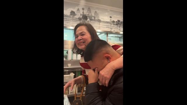 Man gets emotional after mum surprises him for his birthday