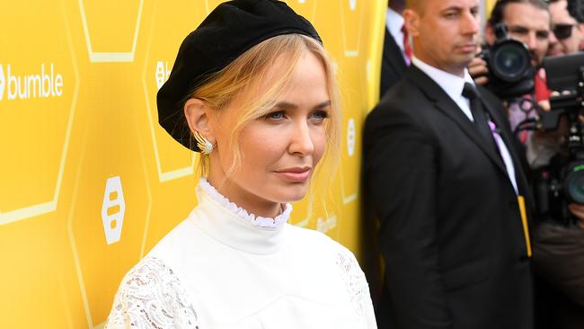 Lara Worthington outside the Bumble marquee on Cup Day. Picture: AAP