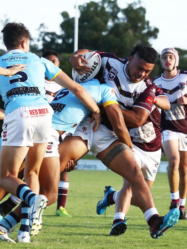 Josiah Pahulu charges forward for Burleigh Bears in the Mal Meninga Cup.