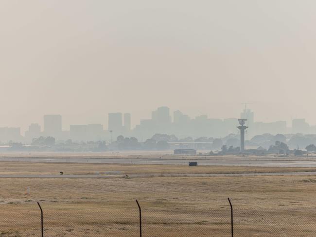 Smoke from Victoria passes over Adelaide CBD on Sunday 2nd Feb 2025. Picture: Ben Clark