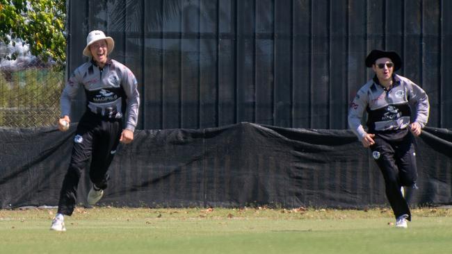 Magpies celebrate a wicket against Norths. Picture:Michaela Harlow