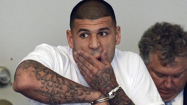  epa03761803 Former New England Patriots tight end Aaron Hernandez appears in Attleboro District Court to face murder charges...