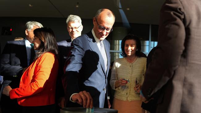 Friedrich Merz, leader of Germany’s Christian Democratic Union, casting his vote at the Bundestag this week on legislation that effectively eases the country’s so-called debt brake. Picture: Michael Kappeler / Pool / AFP