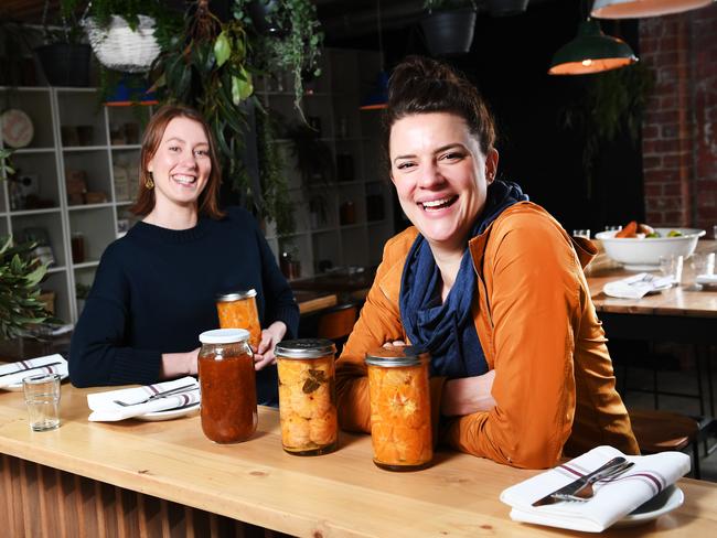 My Grandma Ben manager Taylor Peplow Ball and owner Jessie Spiby at their eco-friendly cafe and store in Plant 4. Photo: AAP/Mark Brake