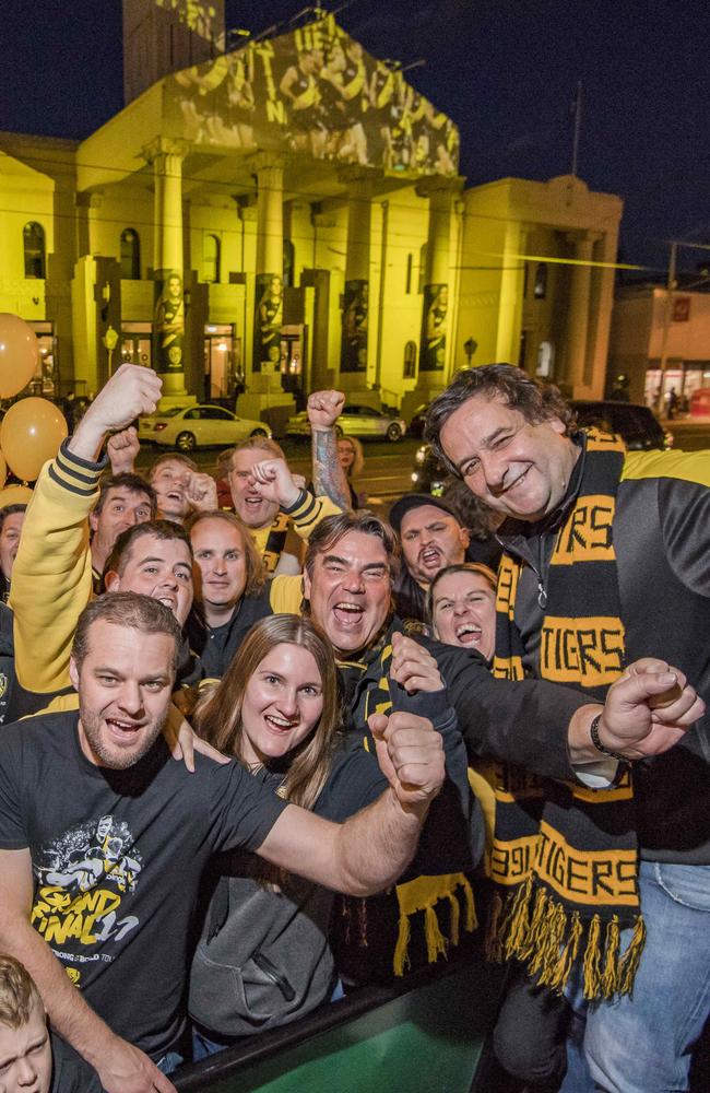 Mick Molloy flicked the switch to turn the Richmond Town Hall yellow and black. Picture: Jason Edwards