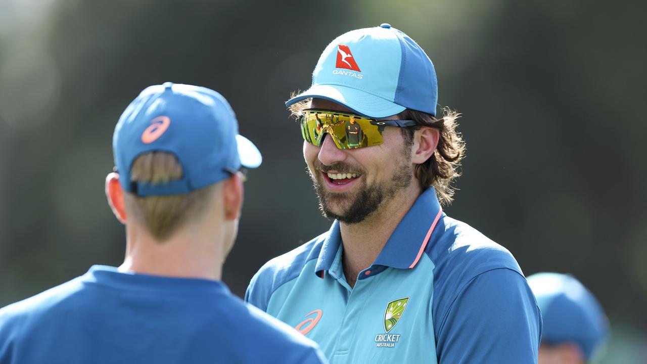 Tim David looks on during an Australia training session. Photo by Hagen Hopkins/Getty Images