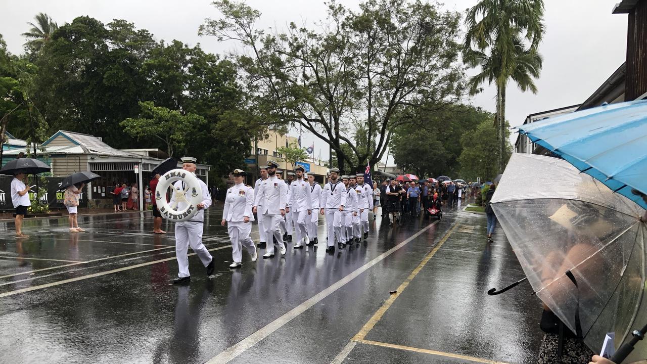 Sailors from HMAS Bathurst march in the Port Douglas Anzac Day parade&gt; Picture: Mark Murray