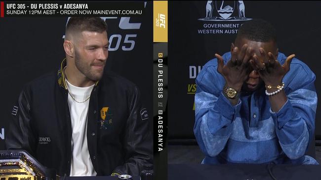 Israel Adesanya in tears during UFC Perth presser