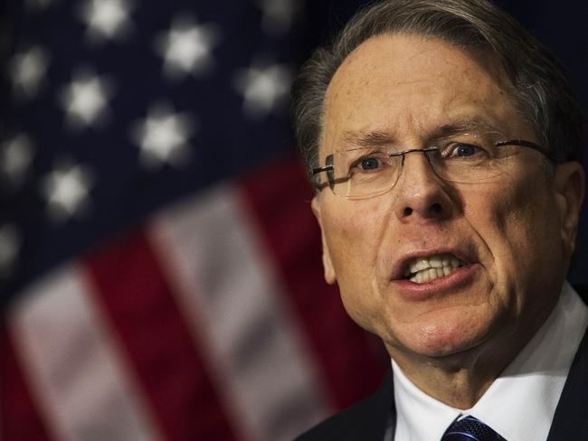 NRA chief Wayne LaPierre lashed out at the media who he said were trying to “eliminate our firearms freedoms”. Picture: AFP/Paul J. Richards