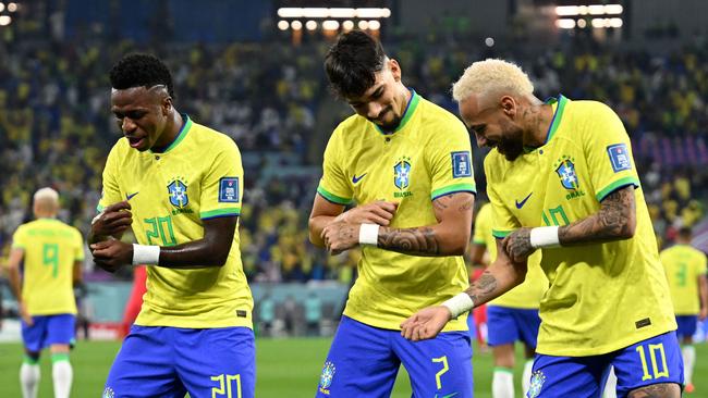 Brazil have divided football fans with their goal celebrations, with some accusing them of disrespecting the opposition. Picture: AFP.