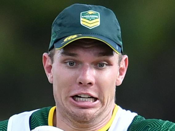 Tom Trbojevic is seen during training for the Australian Kangaroos NRL team at Carina Juniors Leagues Club in Brisbane, Monday, October 8, 2018. The Kangaroos are preparing for the Trans-Tasman Test against the New Zealand Kiwis at Mt Smart Stadium on Saturday. (AAP Image/Darren England) NO ARCHIVING