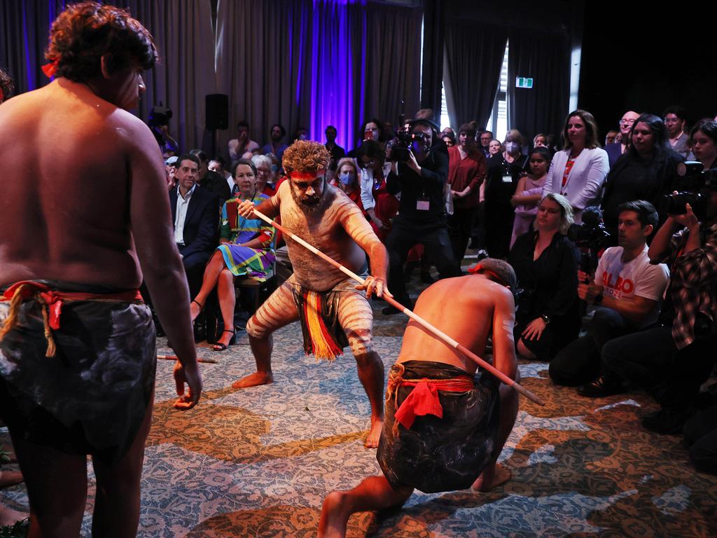 A welcome to country is performed before the start of the Labor rally. Picture: Sam Ruttyn