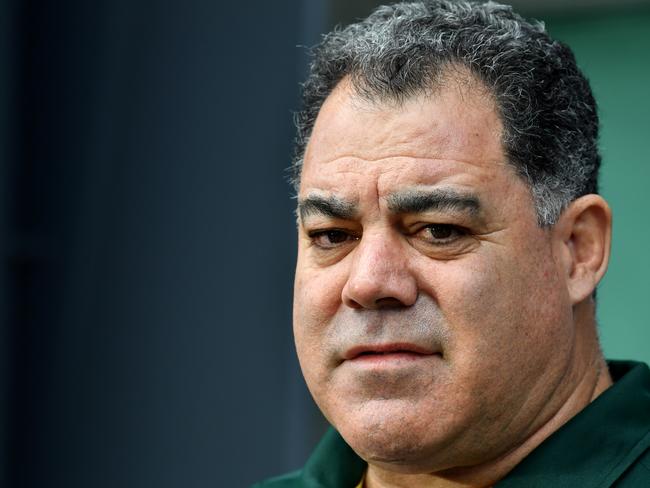 Australia's Prime Ministers XIII NRL team coach Mal Meninga speaks to the media during a press conference at the Novotel Brisbane Airport in Brisbane, Wednesday, October 3, 2018. The Prime Ministers XIII will play against Papua New Guinea in Port Moresby on Saturday. (AAP Image/Darren England) NO ARCHIVING